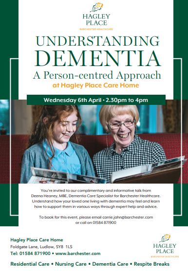 A free talk at Hagley Place in Ludlow on Understanding Dementia