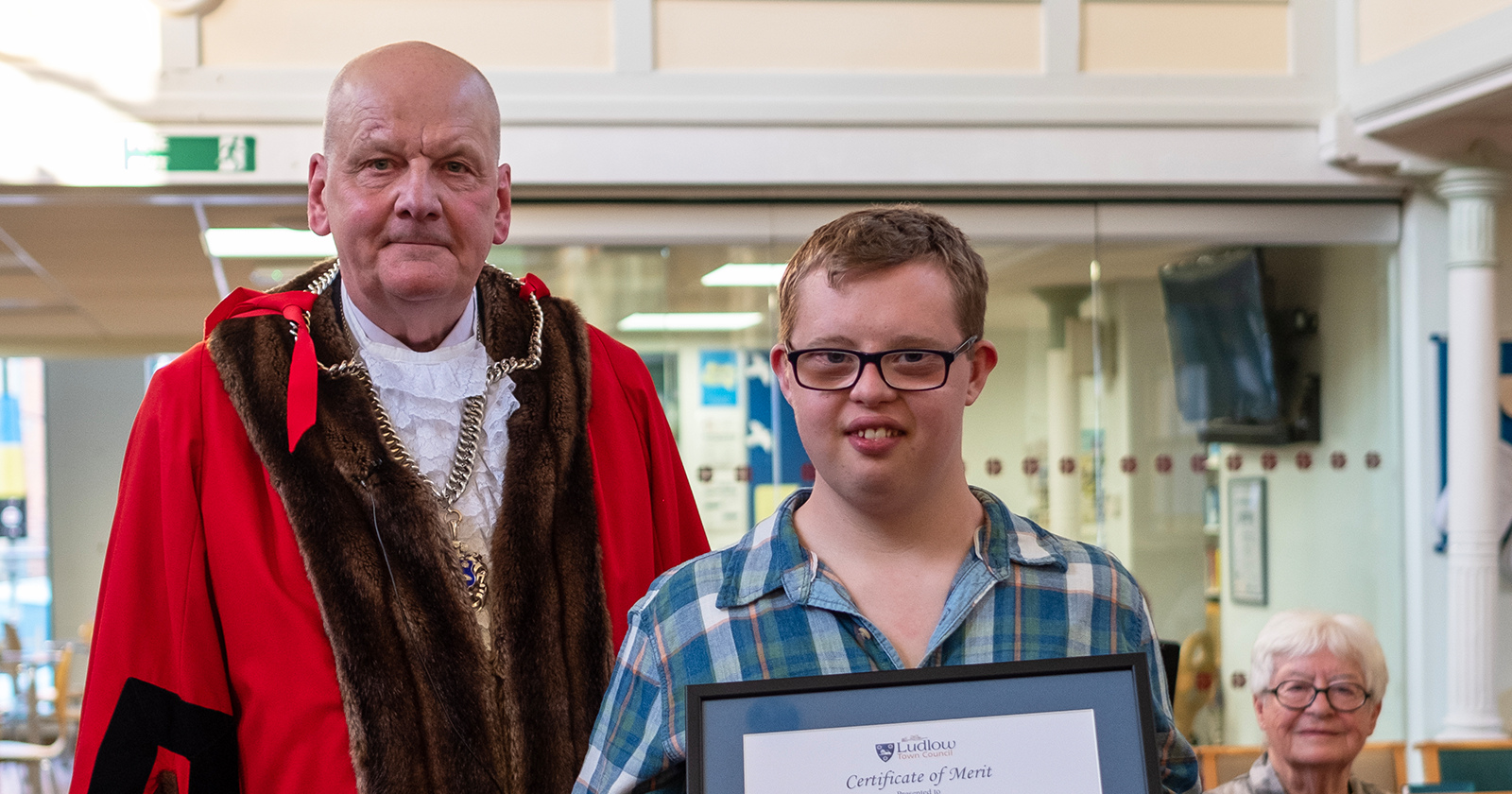 Pictured: Mayor of Ludlow Councillor Glenn Ginger and Award Winner from 2023 Benjamin Williams