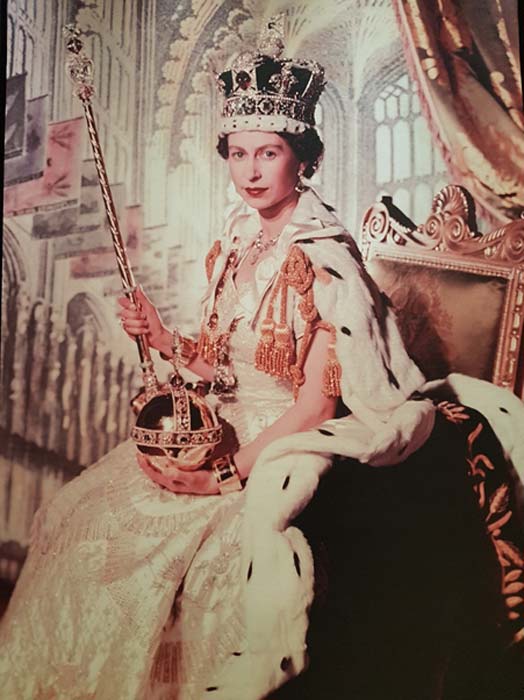 The official portrait Of HM QEII on her coronation day