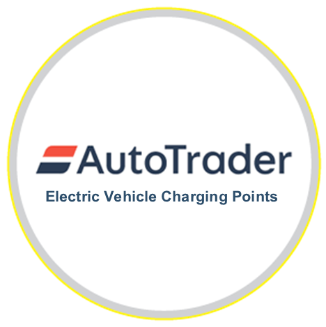 'Autotrader, Electric Vehicle Charging Points'  written in blue font in the centre of a circle