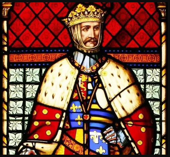 a stainglass picture of Richard the duke of york in royal regalia